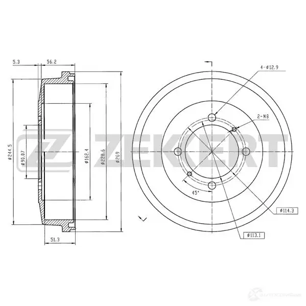 Тормозной барабан ZEKKERT W 93BET BS-5558 4316996