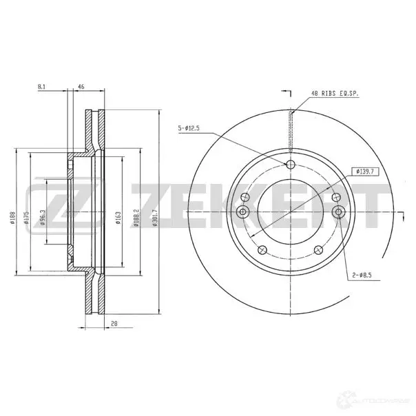 Тормозной диск ZEKKERT BS-5475 CH86 NY 4316917 изображение 0