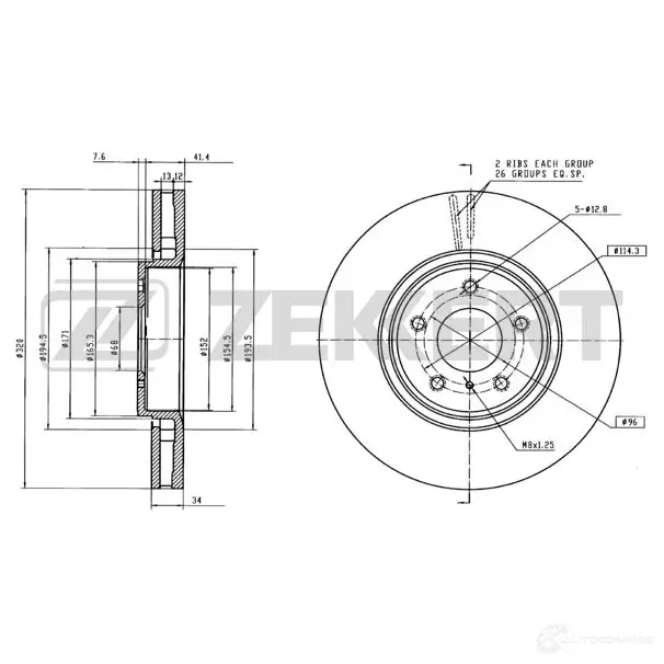 Тормозной диск ZEKKERT SR963 6 4316900 BS-5458 изображение 0