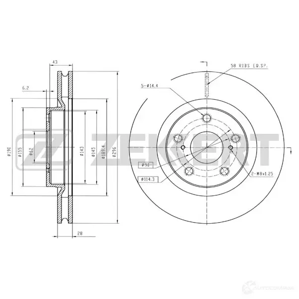 Тормозной диск ZEKKERT UO0B 8 BS-5430 4316872