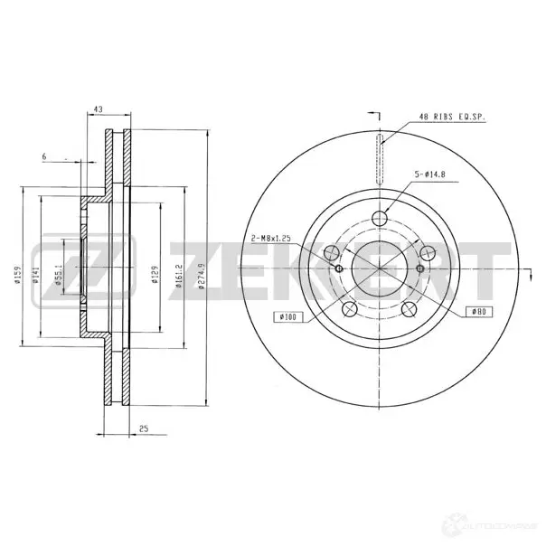 Тормозной диск ZEKKERT YARM AZ6 BS-5341 4316799 изображение 0