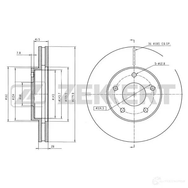 Тормозной диск ZEKKERT RO NSAKU BS-5325B 1440205573