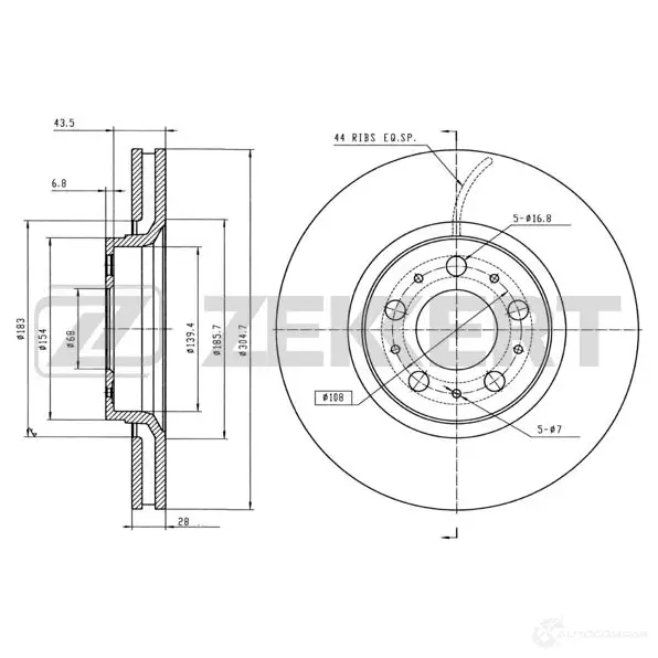 Тормозной диск ZEKKERT ALSE P2 BS-5299B 1440205576