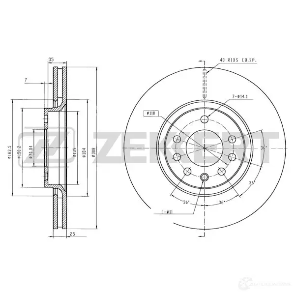 Тормозной диск ZEKKERT 1440205577 BS-5294B FSM6 7