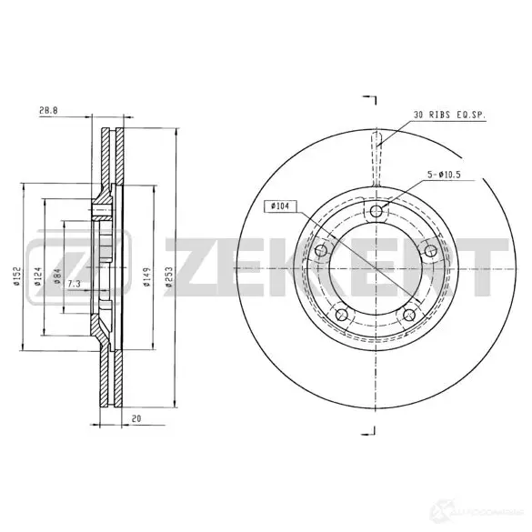 Тормозной диск ZEKKERT BS-5282 4316756 5SDSQ0 1 изображение 0