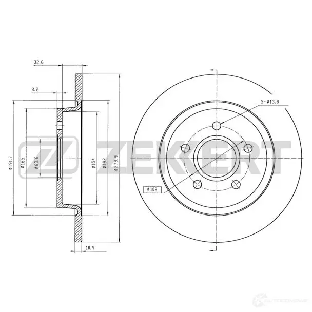 Тормозной диск ZEKKERT 1438357681 BS-5265B C43AP G