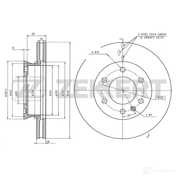 Тормозной диск ZEKKERT Q8 1YT6 BS-5256B 1438357686