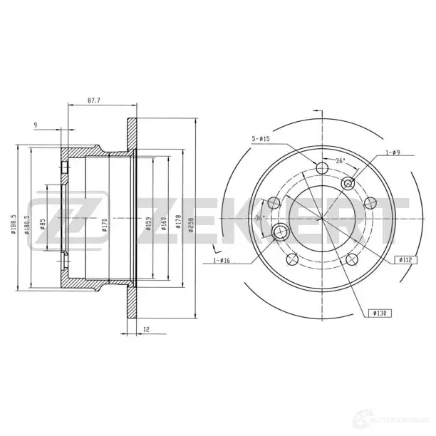 Тормозной диск ZEKKERT LOY A9 BS-5200 4316676 изображение 0