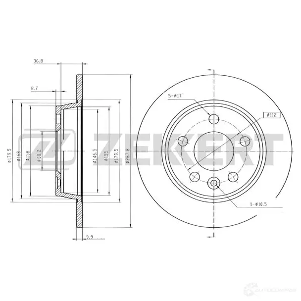 Тормозной диск ZEKKERT BS-5197B 1440205594 G MKB2 изображение 0