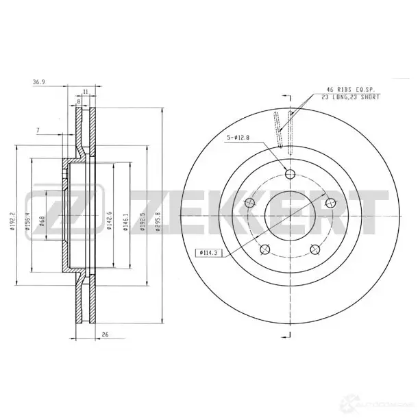 Тормозной диск ZEKKERT BS-5183B 1 T6EFP 1440205595