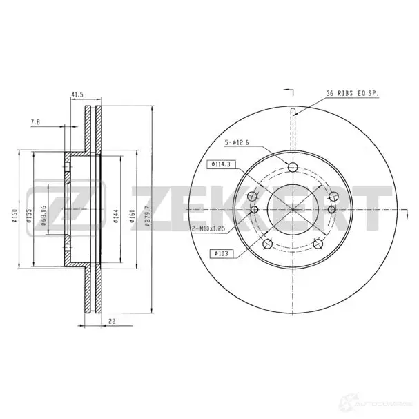 Тормозной диск ZEKKERT 4316649 BS-5173 T2Y9ZS A