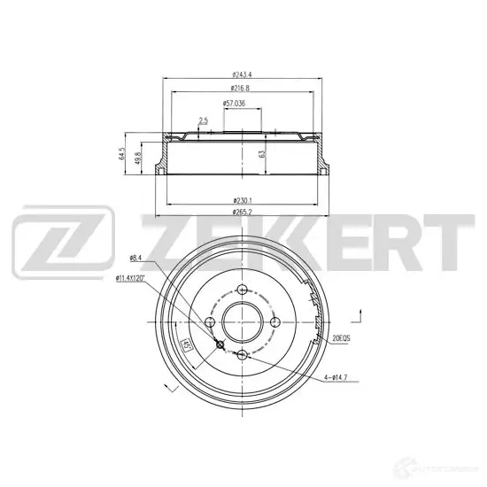 Тормозной барабан ZEKKERT 4316645 6Y6U C BS-5169