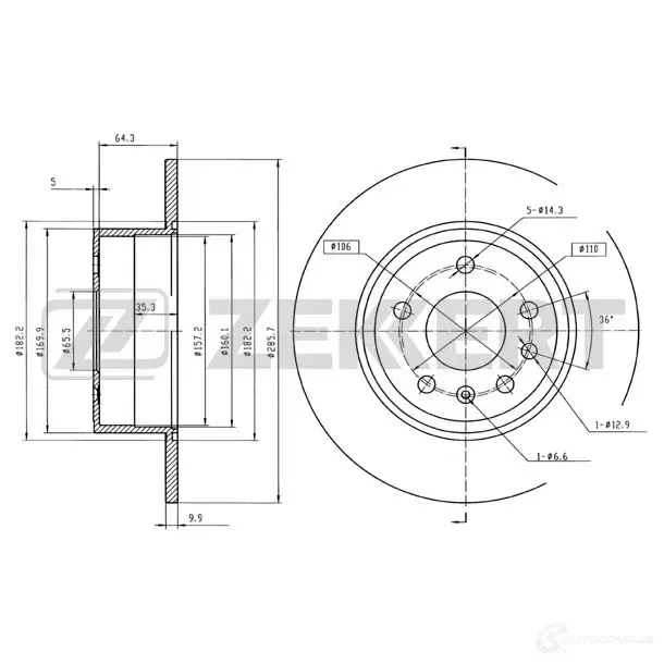 Тормозной диск ZEKKERT 64G 4T 4316639 BS-5163