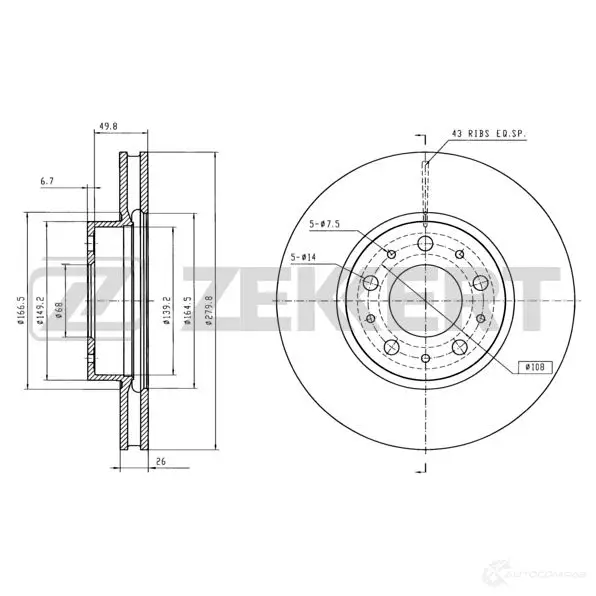Тормозной диск ZEKKERT D H33KA BS-5121 4316598