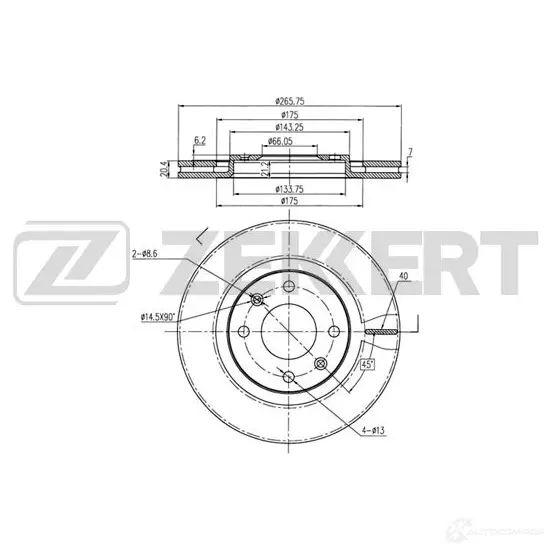 Тормозной диск ZEKKERT Q2WH 39 BS-5113 4316590