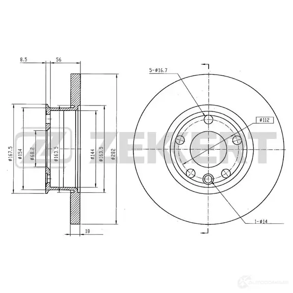 Тормозной диск ZEKKERT BS-5095 4316572 5YPV FGR изображение 0