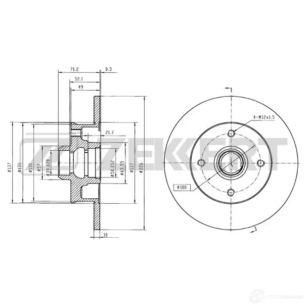 Тормозной диск ZEKKERT ULINP TS BS-5087 4316564 изображение 0