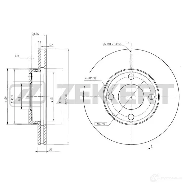 Тормозной диск ZEKKERT 4316554 FXOKT E BS-5077