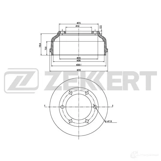 Тормозной барабан ZEKKERT BS-5064 4316541 H RIRS изображение 0