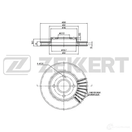 Тормозной диск ZEKKERT UE HQ8 BS-5057 4316534 изображение 0