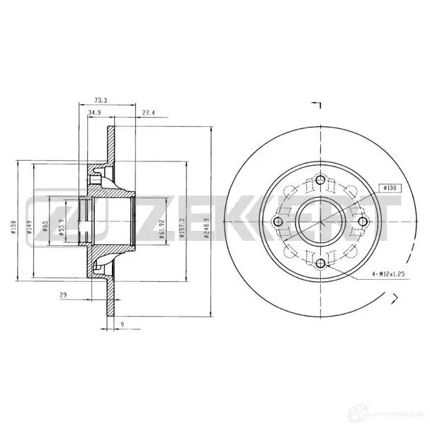 Тормозной диск ZEKKERT 9RW AG 4316503 BS-5025 изображение 0