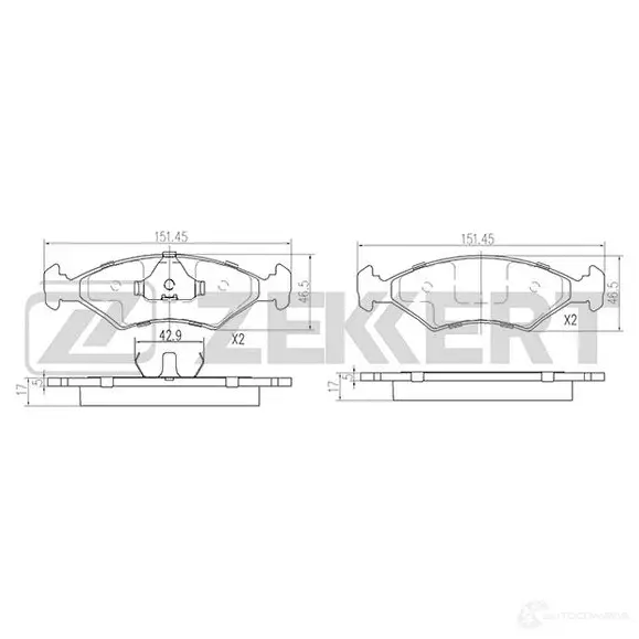 Тормозные колодки дисковые, комплект ZEKKERT 1439902342 BS-2853 V 8QNJ0 изображение 0