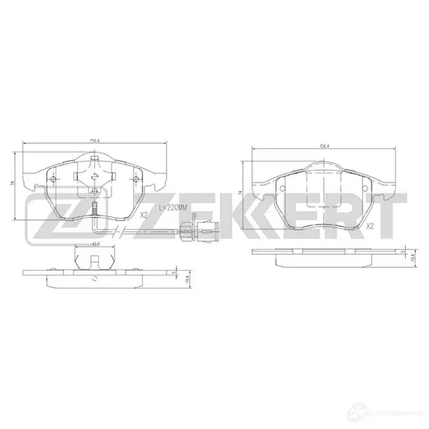 Тормозные колодки дисковые, комплект ZEKKERT BS-2847 R J8NL60 4316475 изображение 0