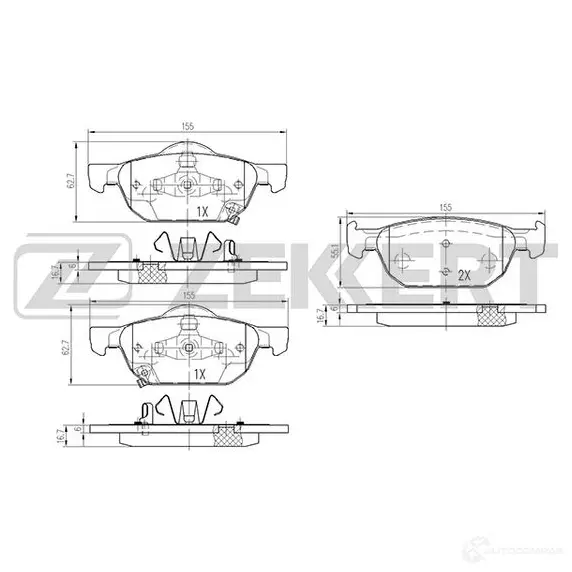Тормозные колодки дисковые, комплект ZEKKERT 787H EI5 1275148275 BS-2172