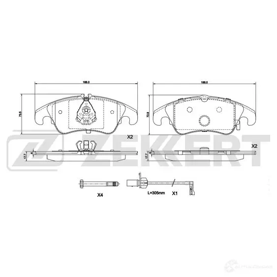 Тормозные колодки дисковые, комплект ZEKKERT QH0 KNOB 1440205642 BS-1292 изображение 0