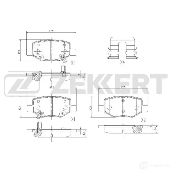 Тормозные колодки дисковые, комплект ZEKKERT KU LF3D BS-1177 1439902214