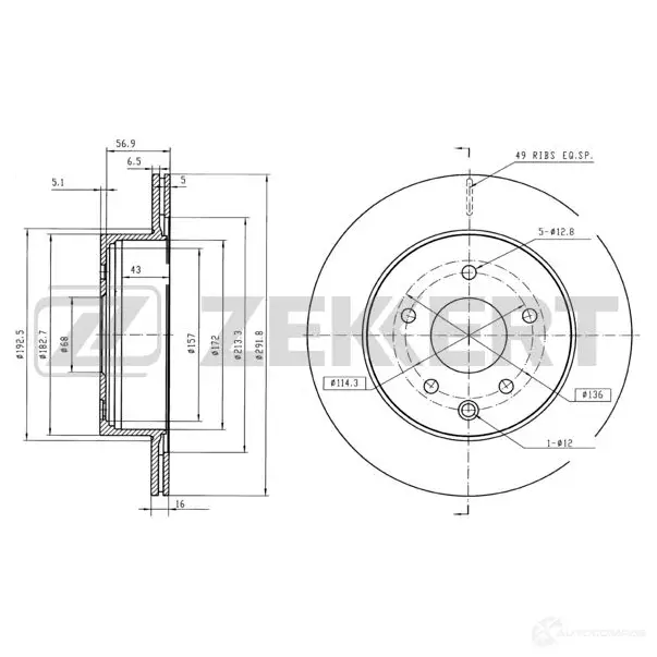 Тормозной диск ZEKKERT 04UB RB1 BS-5036B 1440208259
