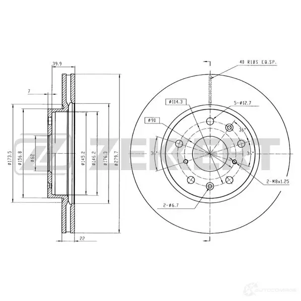 Тормозной диск ZEKKERT 4316523 BS-5045 D M6EY5 изображение 0