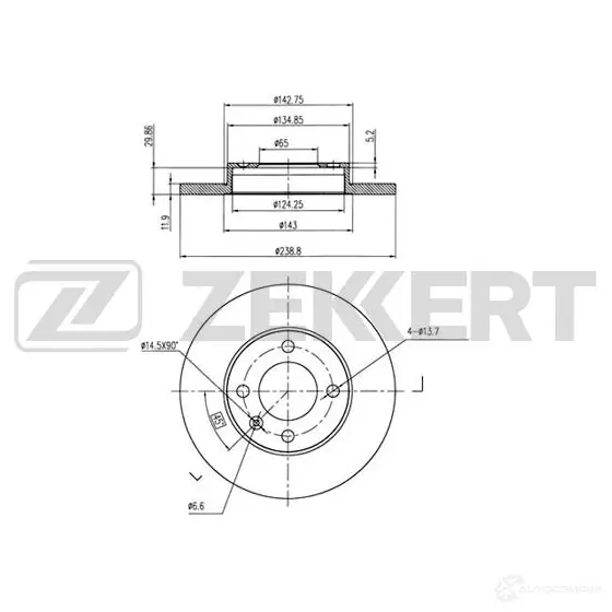 Тормозной диск ZEKKERT I 7UPL5 4316546 BS-5069 изображение 0