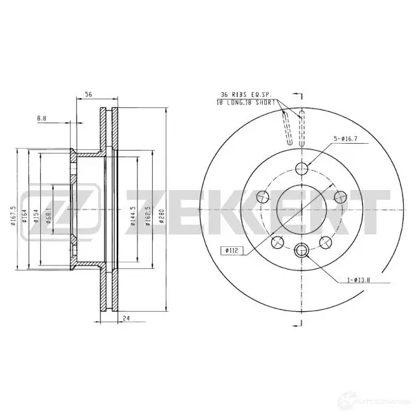 Тормозной диск ZEKKERT BS-5092 4316569 GZIE V