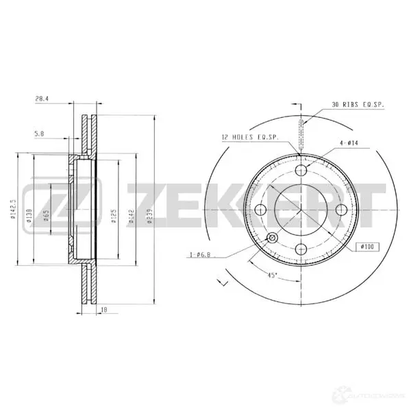 Тормозной диск ZEKKERT 4316604 BS-5127 M AM4YVW
