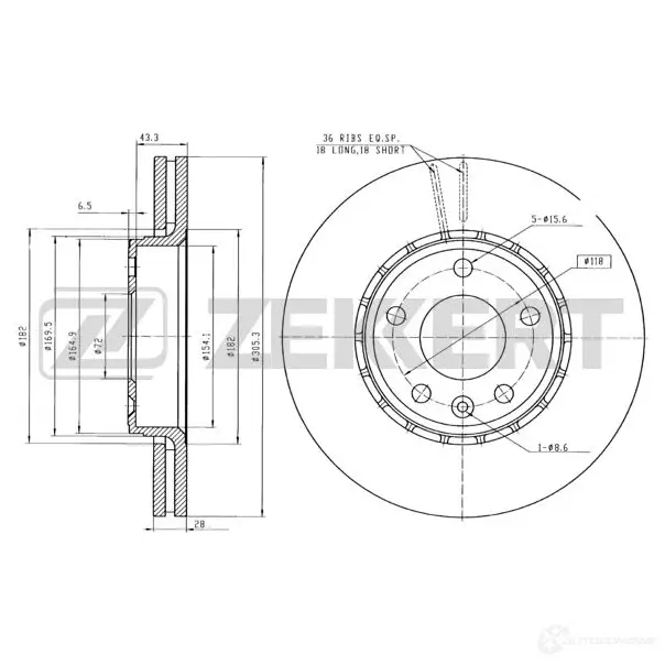 Тормозной диск ZEKKERT 4316618 BS-5141 PT2Q Z изображение 0