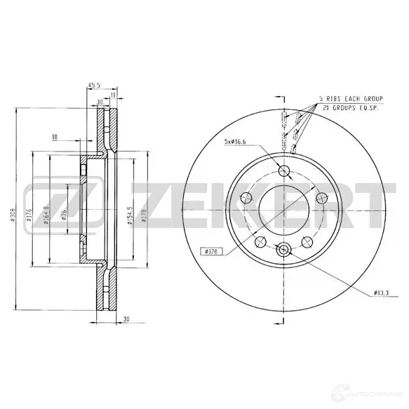 Тормозной диск ZEKKERT 4316812 BS-5357 7A ODW