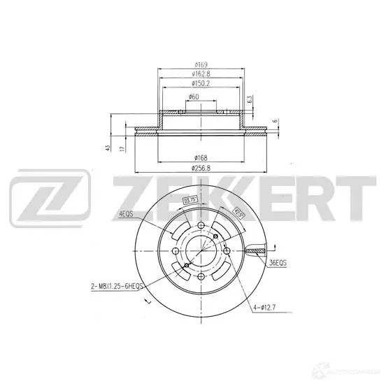 Тормозной диск ZEKKERT BS-5365 4316817 2Q04 R изображение 0