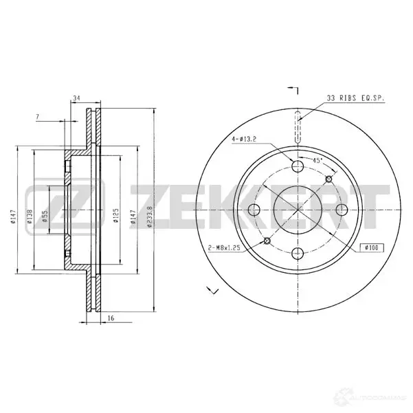 Тормозной диск ZEKKERT P438N S 4317156 BS-5725 изображение 0