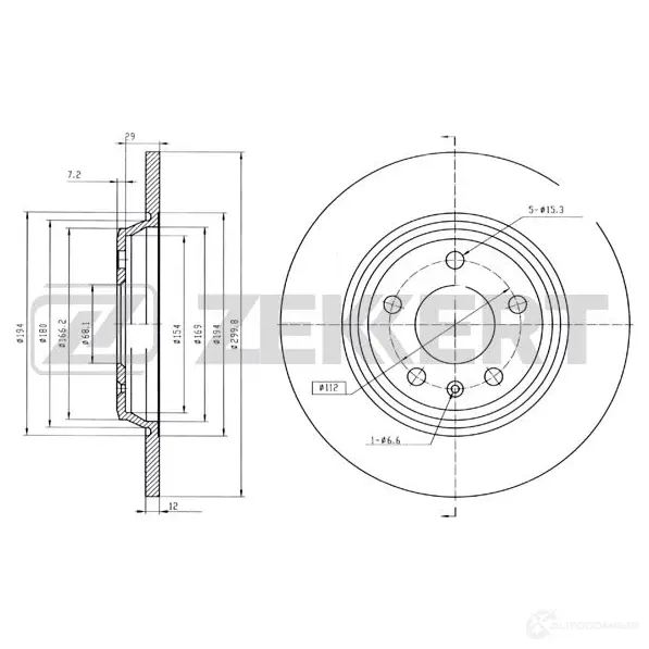 Тормозной диск ZEKKERT 1275159721 BS-5842 Y PPAK