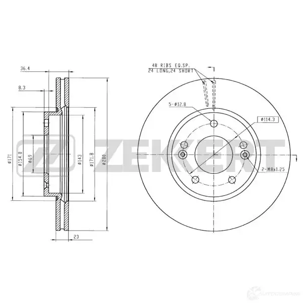 Тормозной диск ZEKKERT BS-5893 1440208277 H5VEZI 8