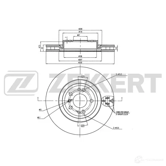 Тормозной диск ZEKKERT 1440208296 BS-6008 P Q6HDI изображение 0