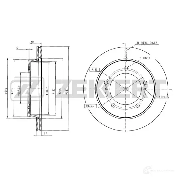 Тормозной диск ZEKKERT 1440208299 BS-6042 0LZS6M N изображение 0