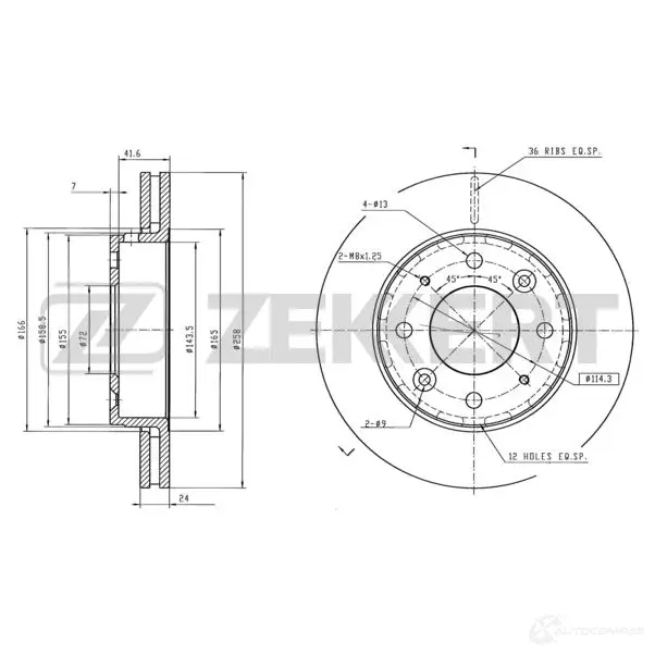 Тормозной диск ZEKKERT MC QU9Y7 1440208301 BS-6045