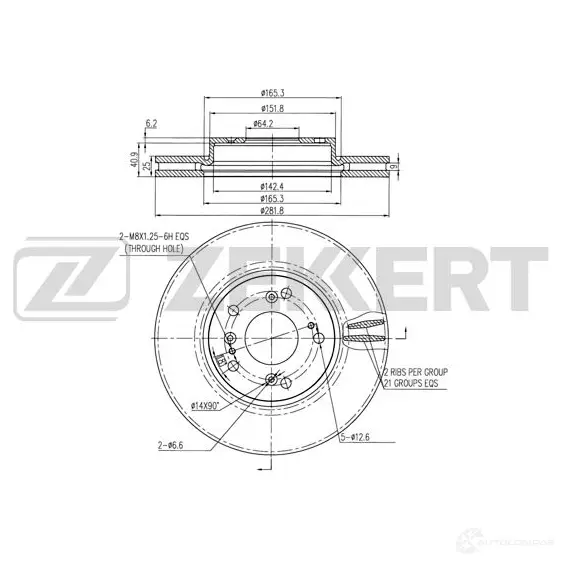 Тормозной диск ZEKKERT 1440208316 SD8 5A0P BS-6197