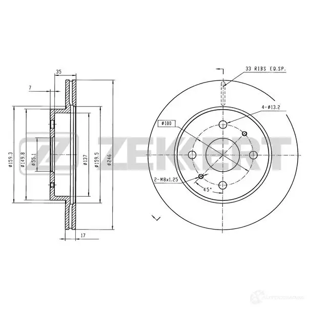 Тормозной диск ZEKKERT BS-6592 1440208355 QONRC T