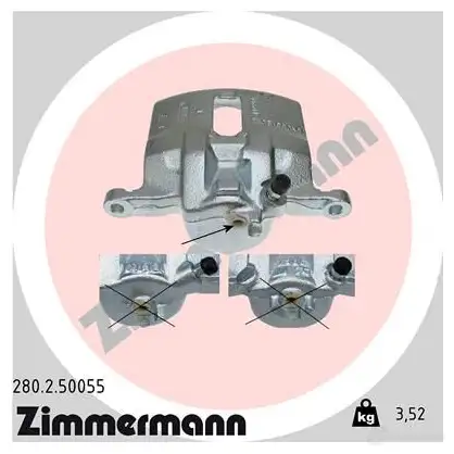 Тормозной суппорт ZIMMERMANN 2OHJ PV 280250055 906016 изображение 0