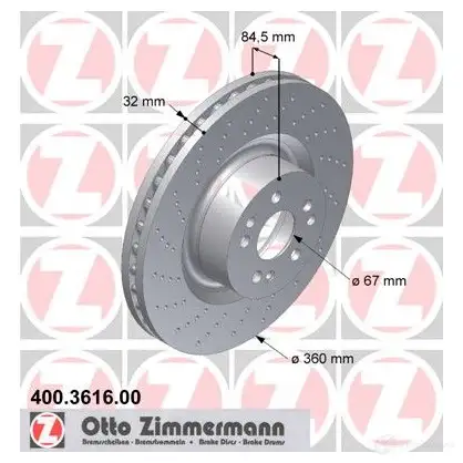Тормозной диск ZIMMERMANN 400361600 1G EZH8 906486