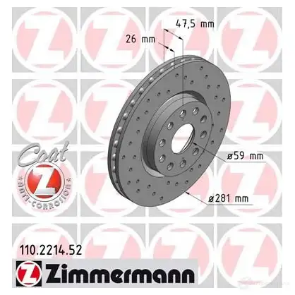Тормозной диск ZIMMERMANN 904250 S4 CX1 110221452