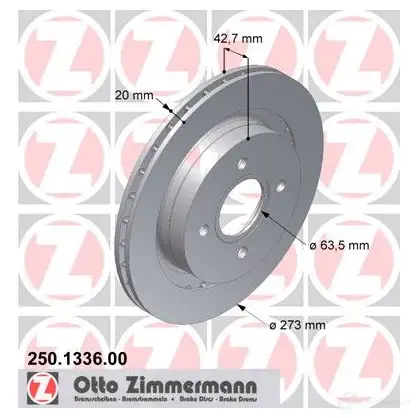 Тормозной диск ZIMMERMANN 250133600 905784 5LMZ UEV изображение 0